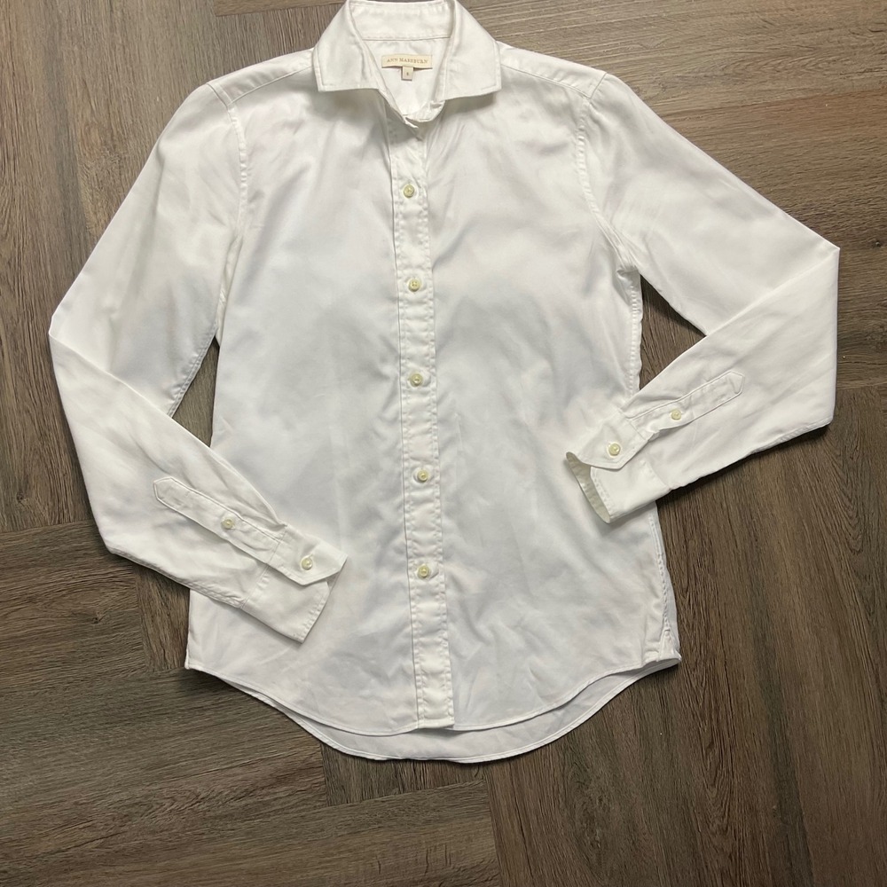 Ann Mashburn Oxford Shirt Womens Small White Cotton Button Down Long Sleeve
